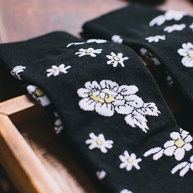 Chaussettes noires Little White Daisy pour hommes