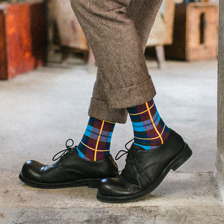 Chaussettes mi-mollet à carreaux pour homme