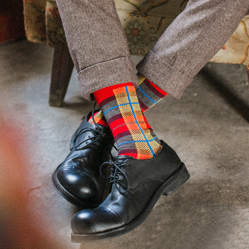 Chaussettes mi-mollet à carreaux pour homme