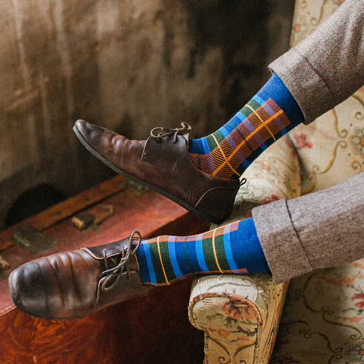 Chaussettes mi-mollet à carreaux pour homme