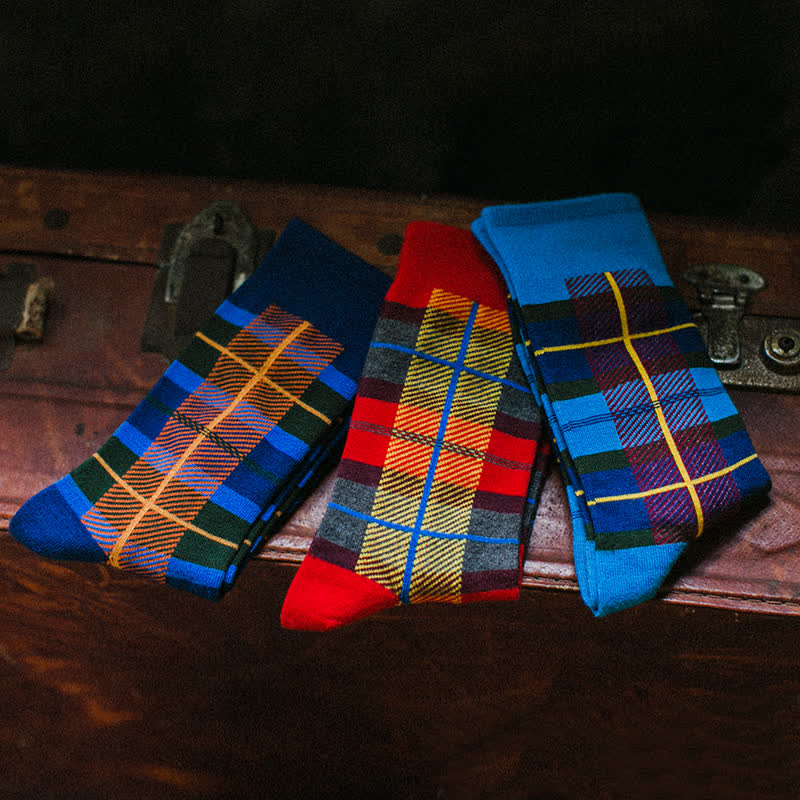 Chaussettes mi-mollet à carreaux pour homme