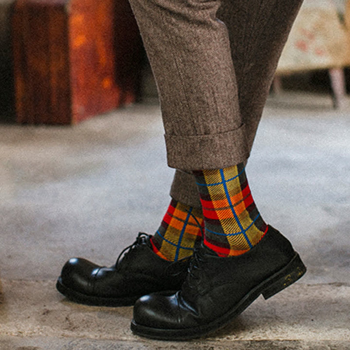 Chaussettes mi-mollet à carreaux pour homme
