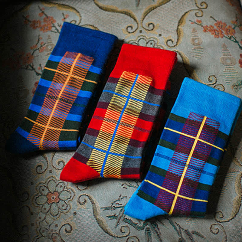 Chaussettes mi-mollet à carreaux pour homme