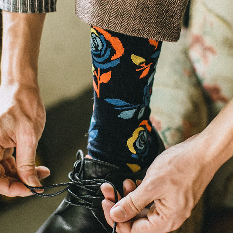 Chaussettes ras du cou pour homme avec roses bleu marine et bleu sauvage