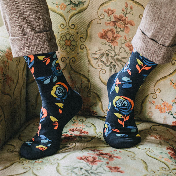 Chaussettes ras du cou pour homme avec roses bleu marine et bleu sauvage