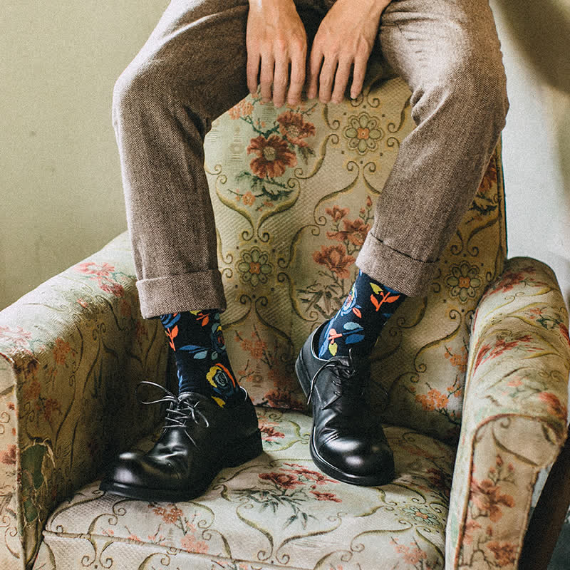 Chaussettes ras du cou pour homme avec roses bleu marine et bleu sauvage