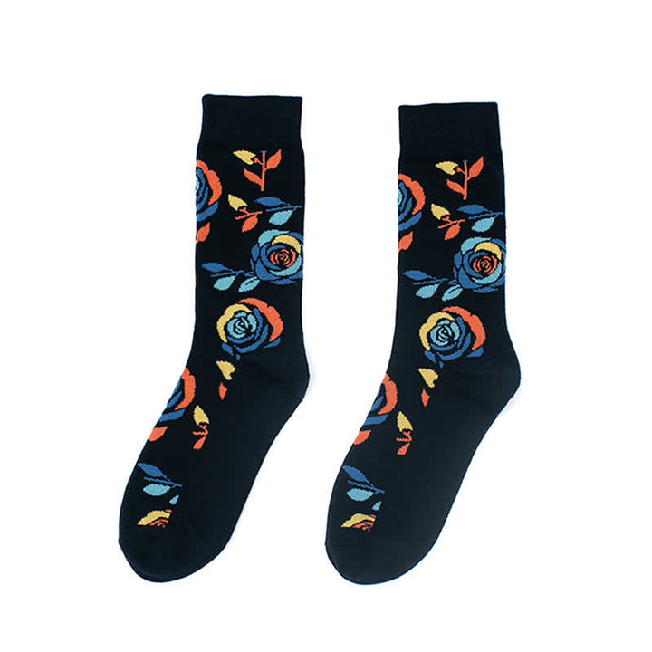 Chaussettes ras du cou pour homme avec roses bleu marine et bleu sauvage