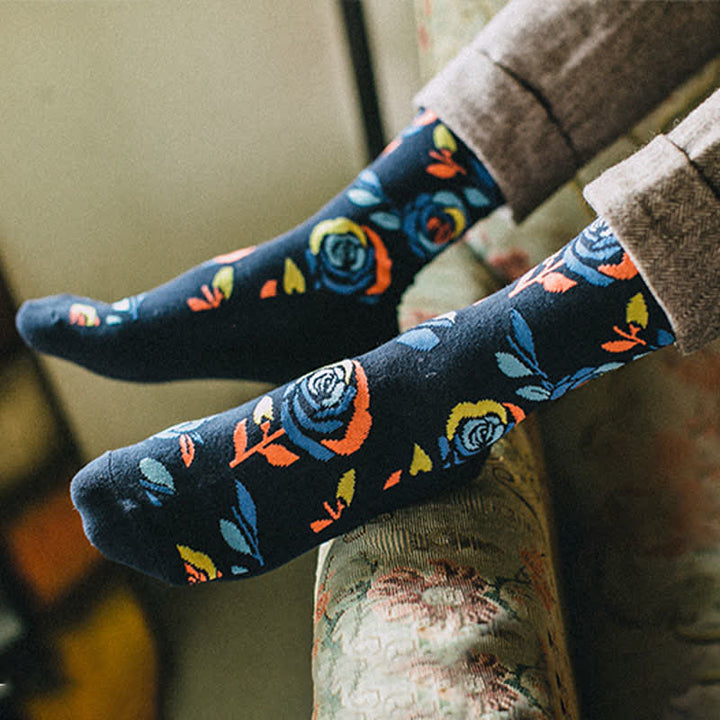 Chaussettes ras du cou pour homme avec roses bleu marine et bleu sauvage