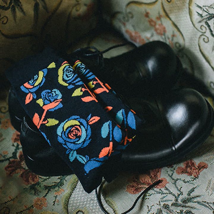 Chaussettes ras du cou pour homme avec roses bleu marine et bleu sauvage