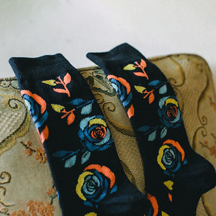 Chaussettes ras du cou pour homme avec roses bleu marine et bleu sauvage