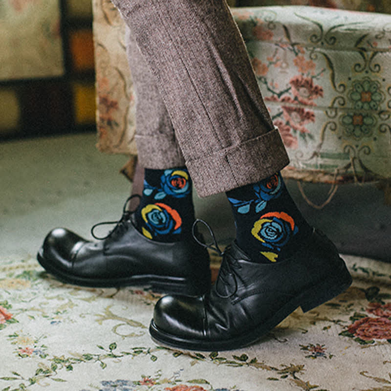 Chaussettes ras du cou pour homme avec roses bleu marine et bleu sauvage