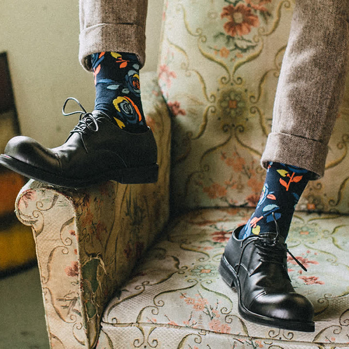 Chaussettes ras du cou pour homme avec roses bleu marine et bleu sauvage