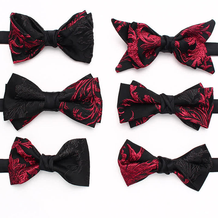 Nœud papillon à motif floral noir et rouge pour homme