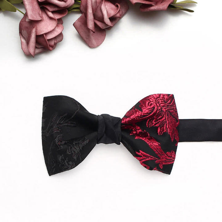 Nœud papillon à motif floral noir et rouge pour homme