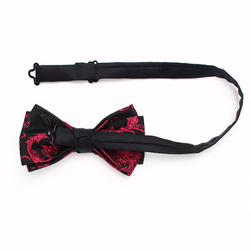 Nœud papillon à motif floral noir et rouge pour homme