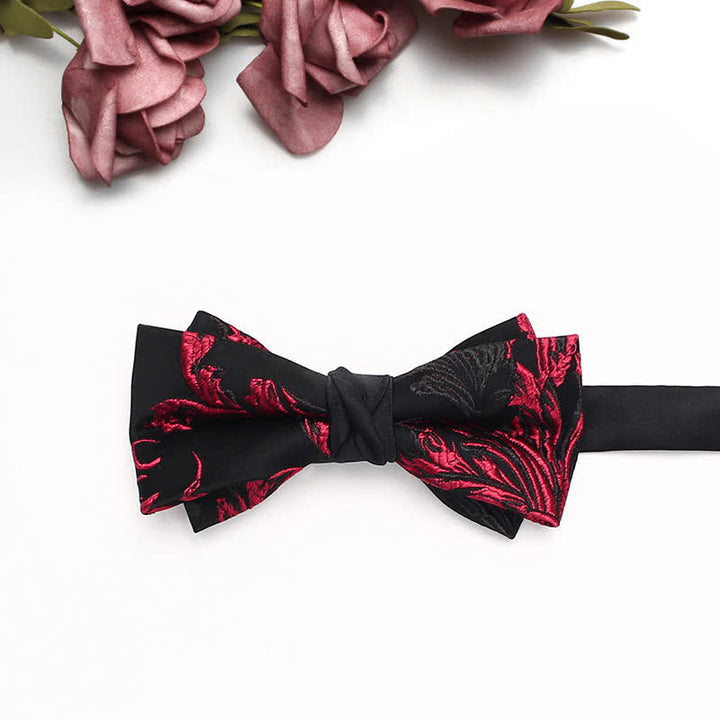 Nœud papillon à motif floral noir et rouge pour homme