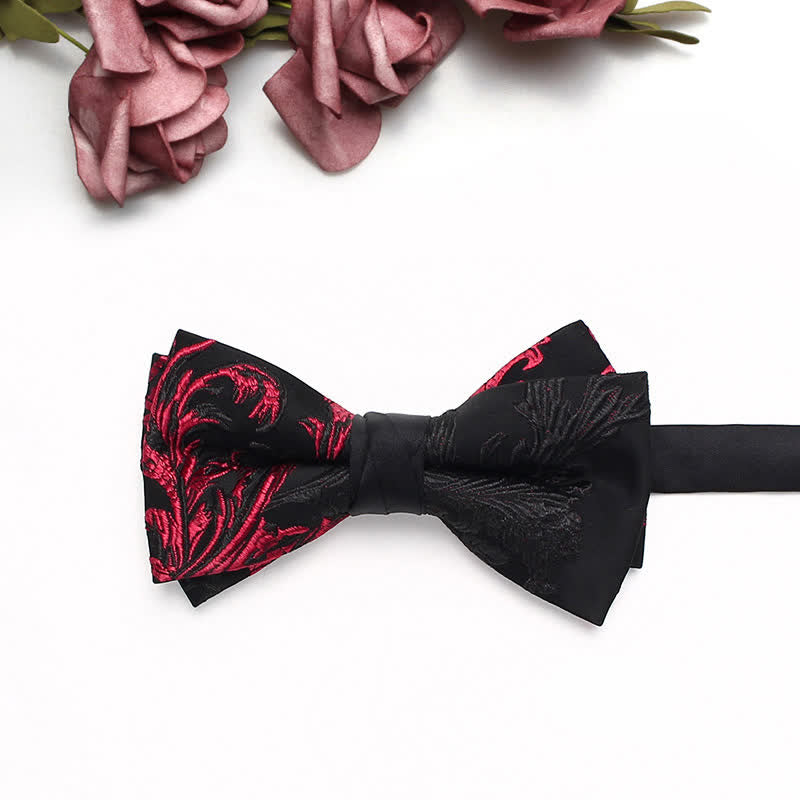 Nœud papillon à motif floral noir et rouge pour homme