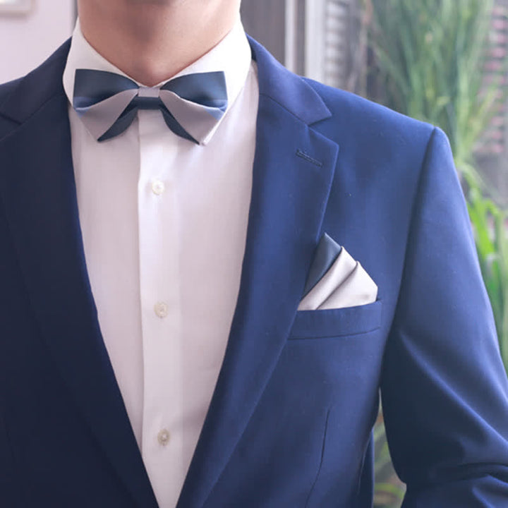 Nœud papillon pour homme de couleur contrastée bleu marine et gris argenté