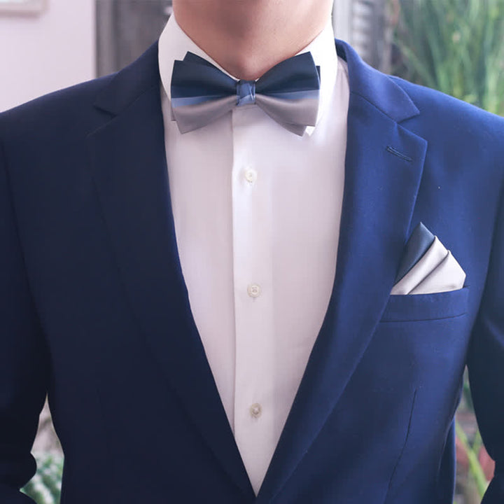 Nœud papillon pour homme de couleur contrastée bleu marine et gris argenté