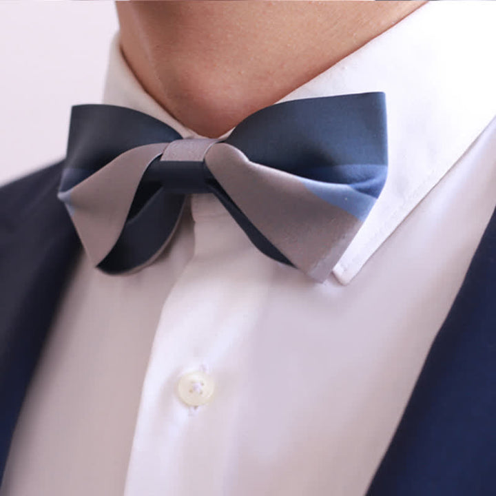 Nœud papillon pour homme de couleur contrastée bleu marine et gris argenté