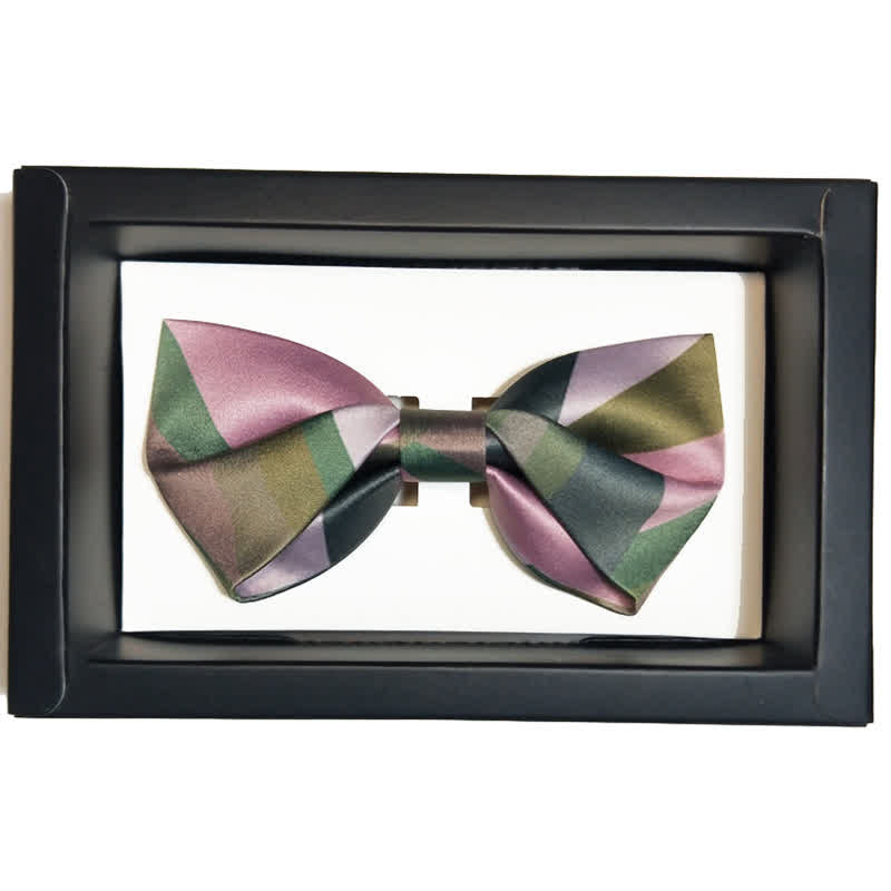 Nœud papillon double épaisseur vert forêt et rose pour homme