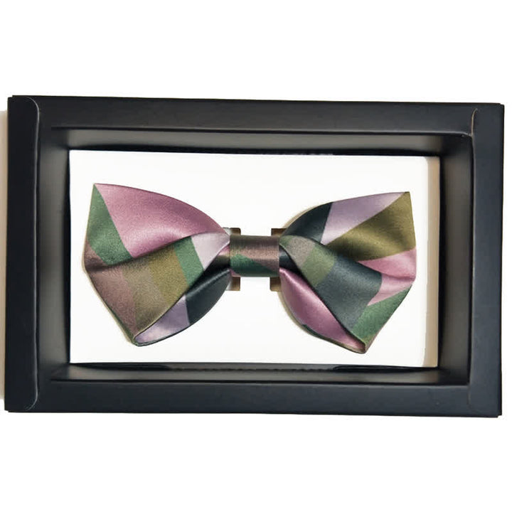 Nœud papillon double épaisseur vert forêt et rose pour homme