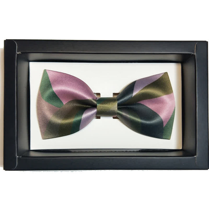 Nœud papillon double épaisseur vert forêt et rose pour homme