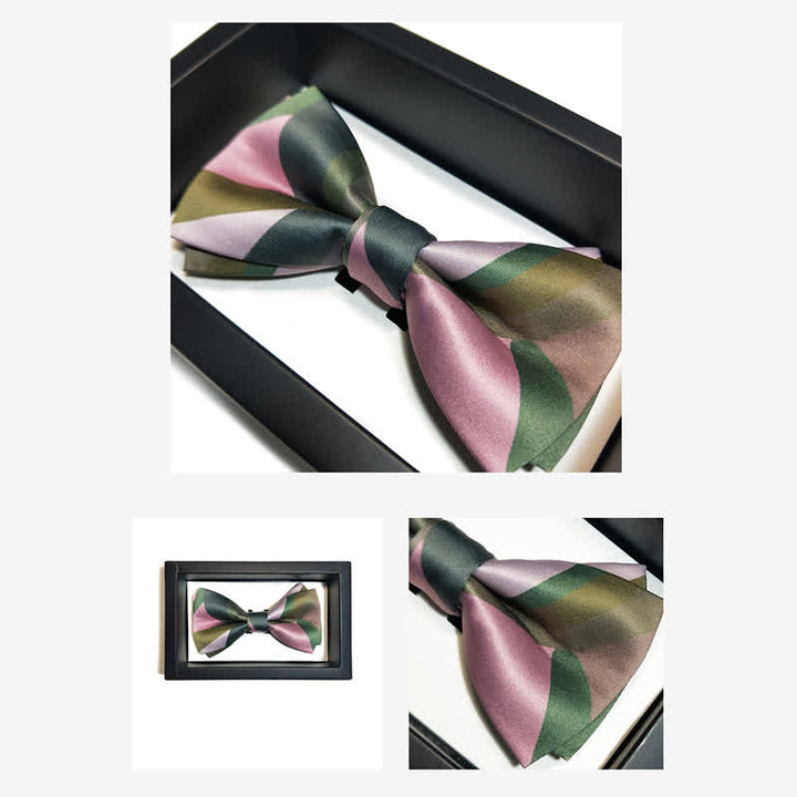Nœud papillon double épaisseur vert forêt et rose pour homme