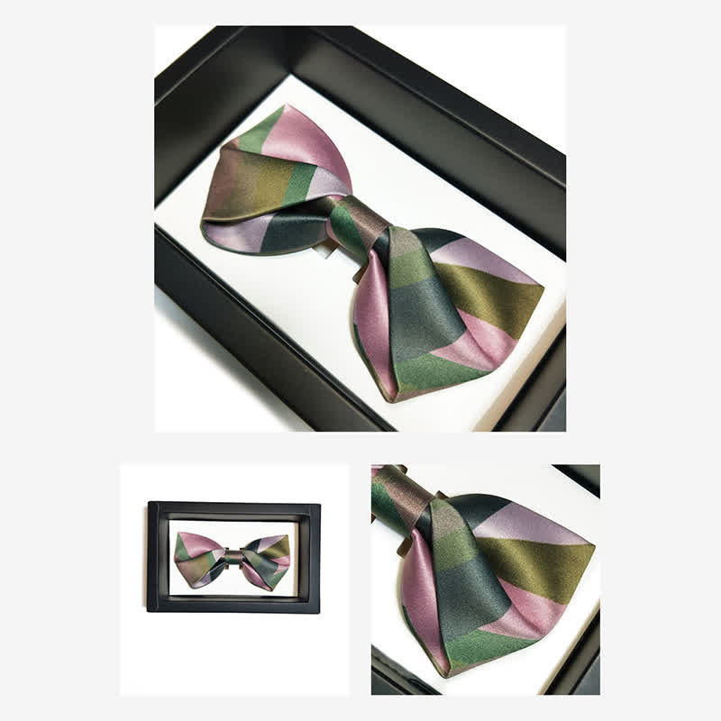 Nœud papillon double épaisseur vert forêt et rose pour homme