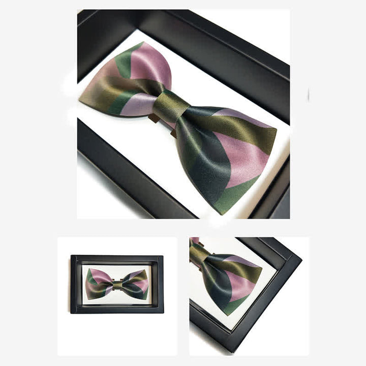 Nœud papillon double épaisseur vert forêt et rose pour homme