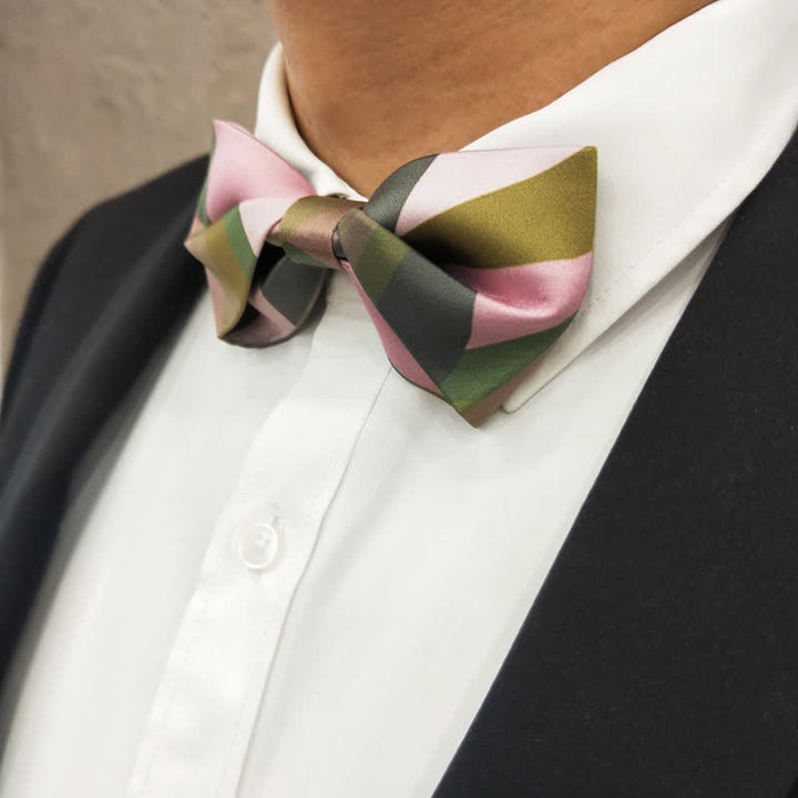 Nœud papillon double épaisseur vert forêt et rose pour homme