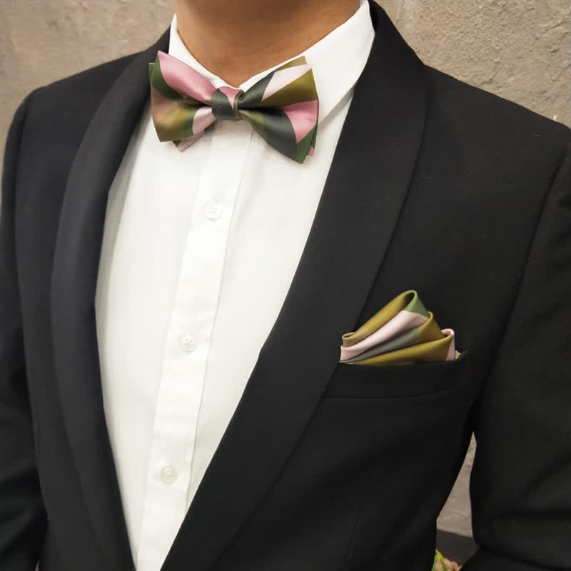 Nœud papillon double épaisseur vert forêt et rose pour homme