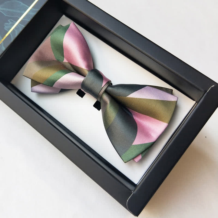 Nœud papillon double épaisseur vert forêt et rose pour homme