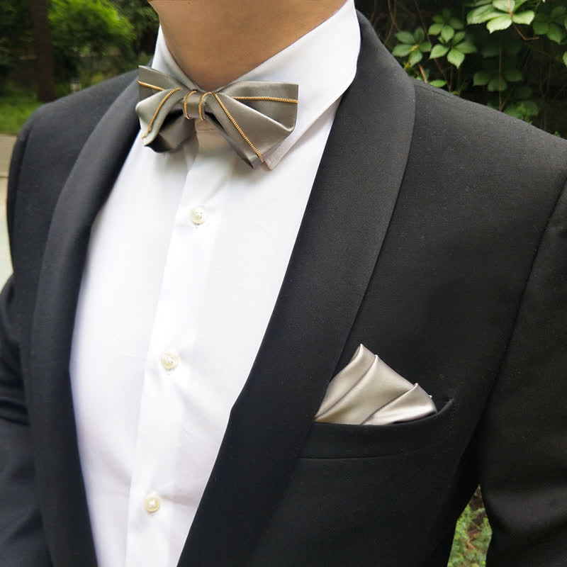 Noeud papillon en chaîne dorée pour homme, ton gris noble