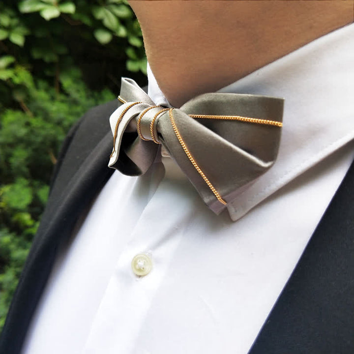 Noeud papillon en chaîne dorée pour homme, ton gris noble