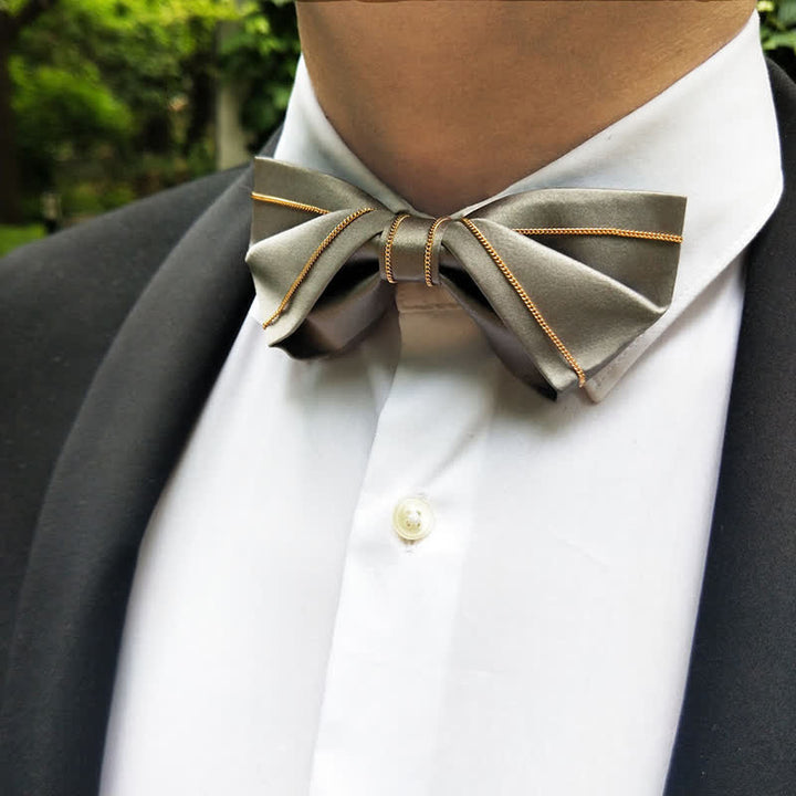 Noeud papillon en chaîne dorée pour homme, ton gris noble