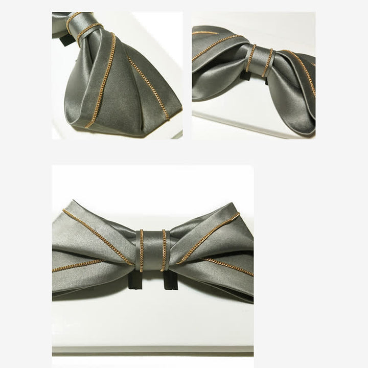 Noeud papillon en chaîne dorée pour homme, ton gris noble