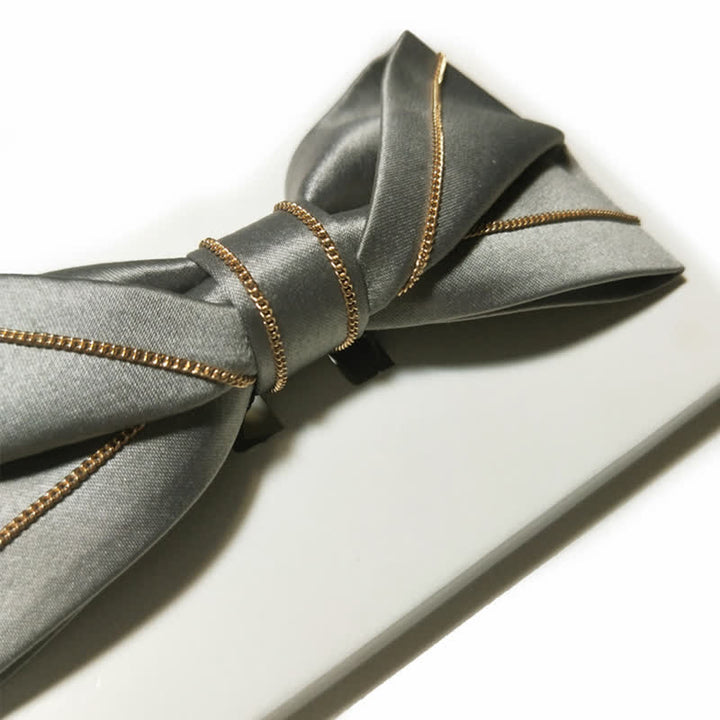 Noeud papillon en chaîne dorée pour homme, ton gris noble