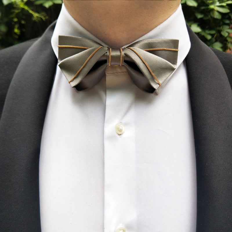 Noeud papillon en chaîne dorée pour homme, ton gris noble