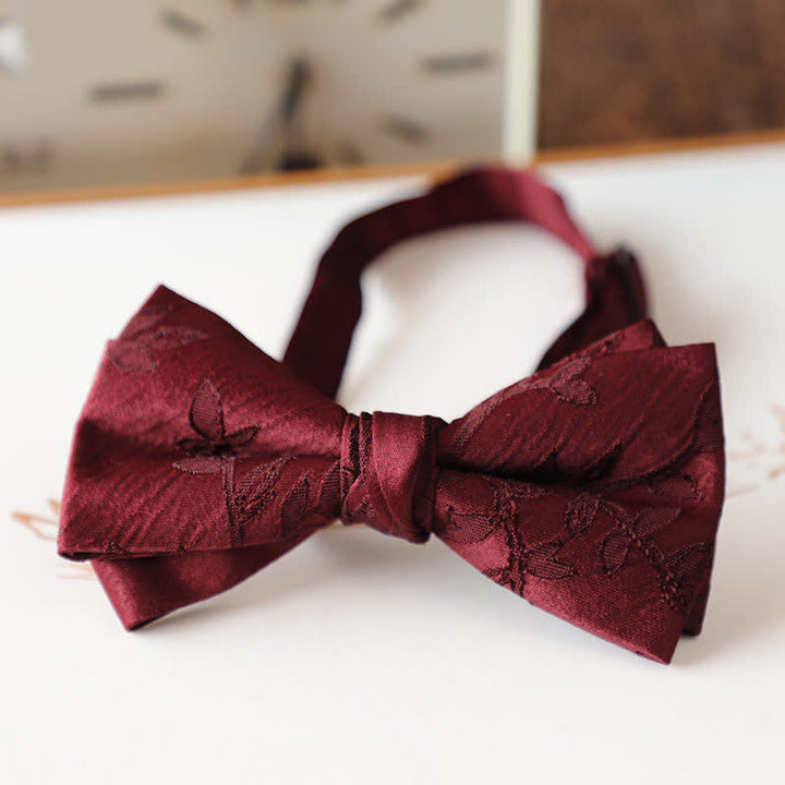 Nœud papillon floral vintage pour homme, série rouge foncé
