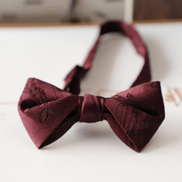 Nœud papillon floral vintage pour homme, série rouge foncé