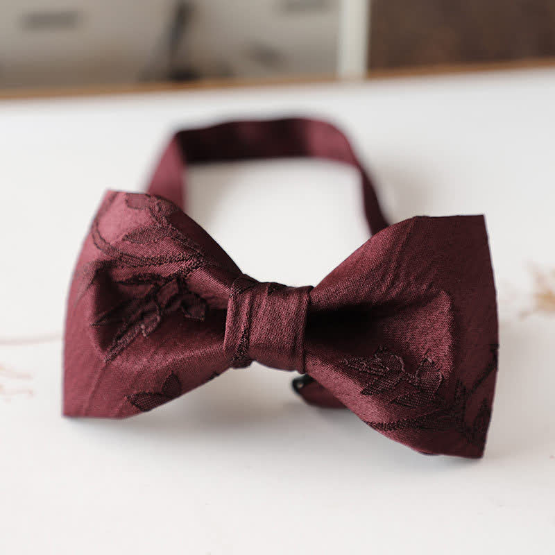 Nœud papillon floral vintage pour homme, série rouge foncé