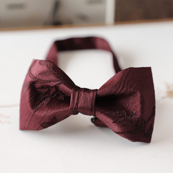 Nœud papillon floral vintage pour homme, série rouge foncé