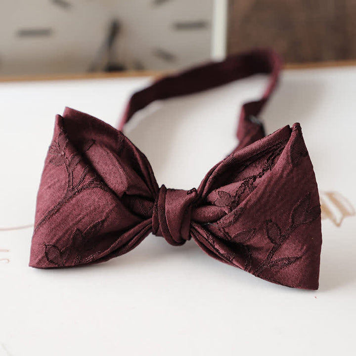 Nœud papillon floral vintage pour homme, série rouge foncé