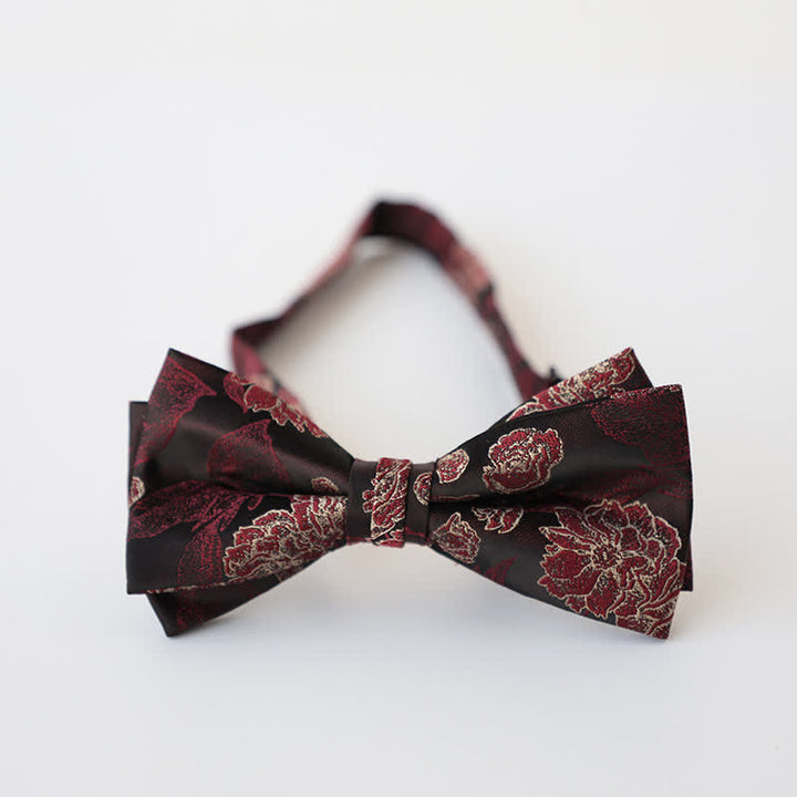 Nœud papillon double épaisseur à motif floral rétro pour homme