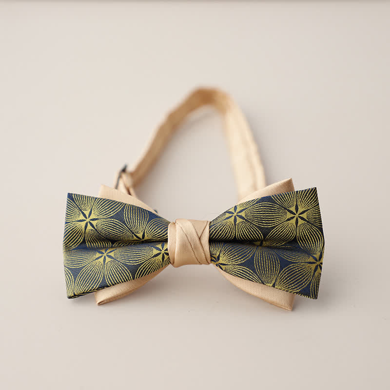 Nœud papillon double épaisseur à rayures et motifs floraux pour homme