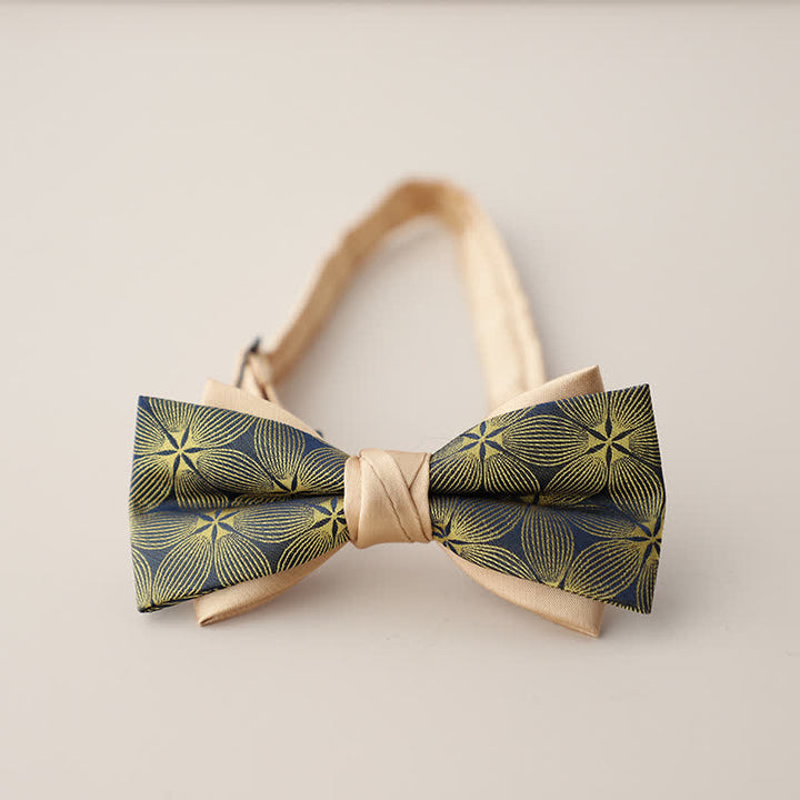 Nœud papillon double épaisseur à rayures et motifs floraux pour homme