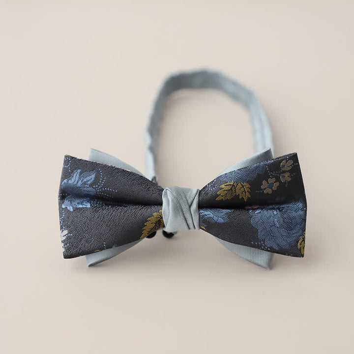 Nœud papillon double épaisseur à rayures et motifs floraux pour homme