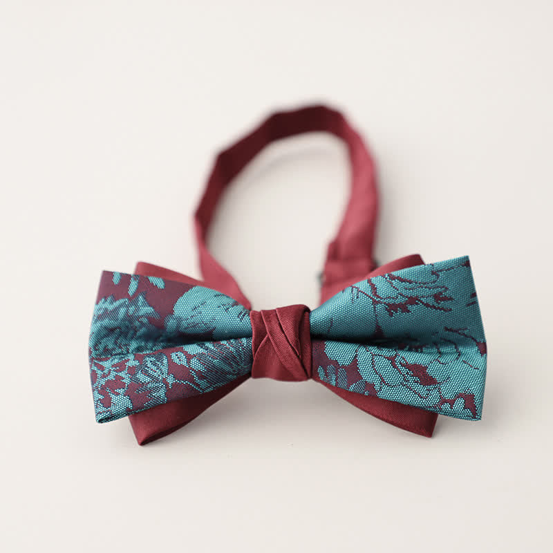 Nœud papillon double épaisseur à rayures et motifs floraux pour homme