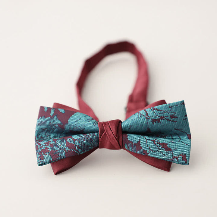 Nœud papillon double épaisseur à rayures et motifs floraux pour homme